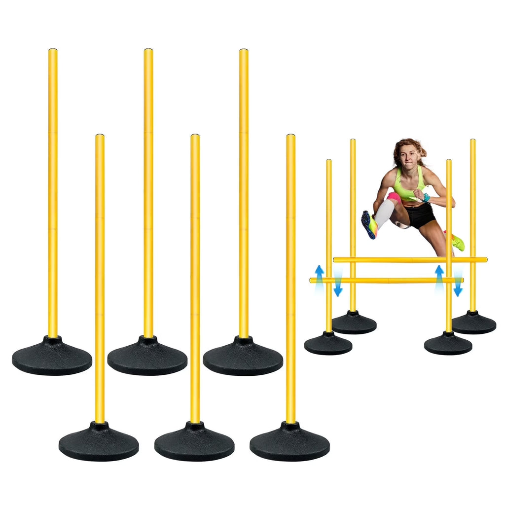 Soccer Agility Poles,Adjustable Height Hurdles,6Pcs Soccer Training Poles with Rubber Base, Detachable Soccer Agility Training Equipment