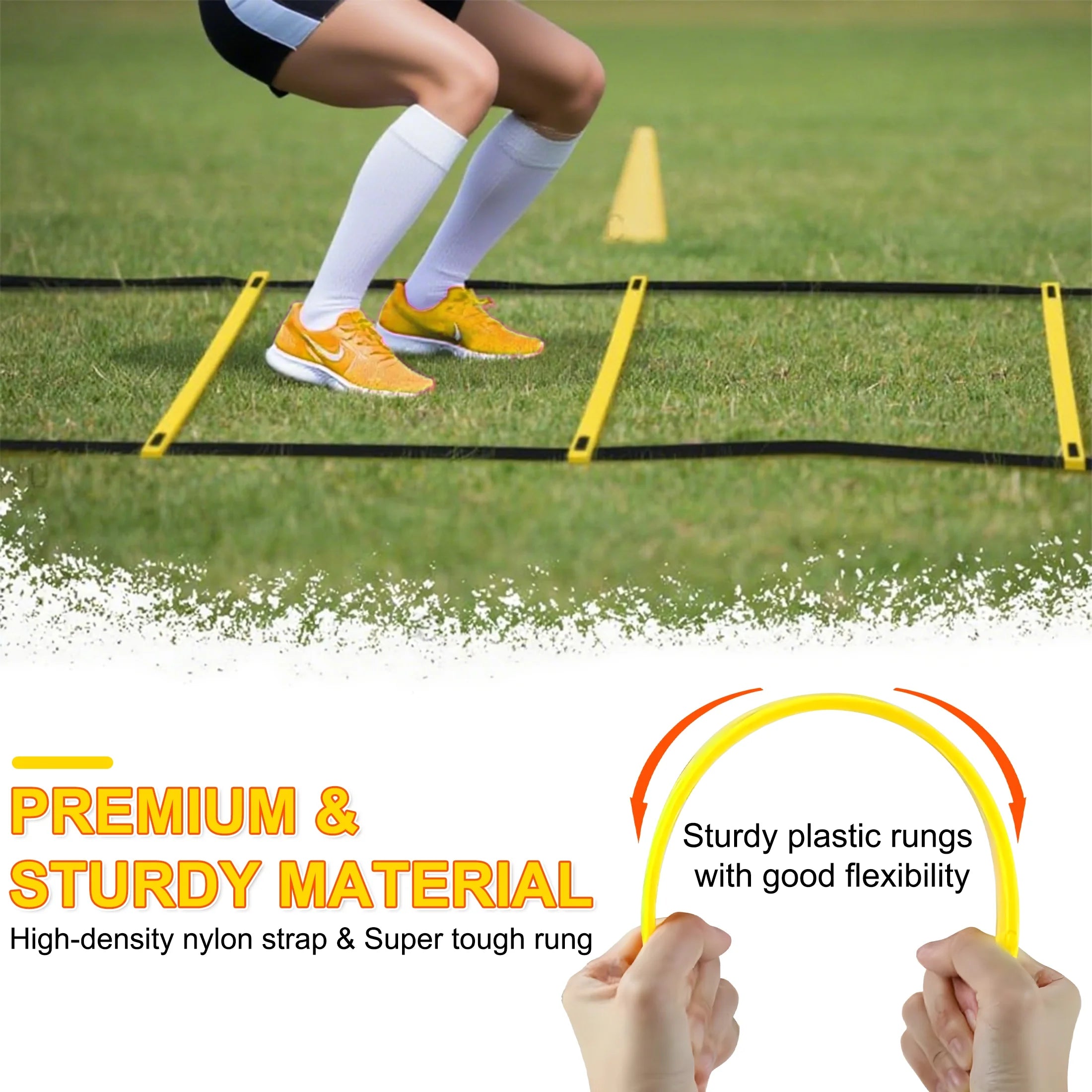 Agility Ladder Speed Training Equipment, 12 Rungs 20Ft Adjustable Speed Ladder for Soccer, 12 Soccer Cones, 4 Stakes, Football Basketball Training Equipment with Carry Bag for Youth Adults