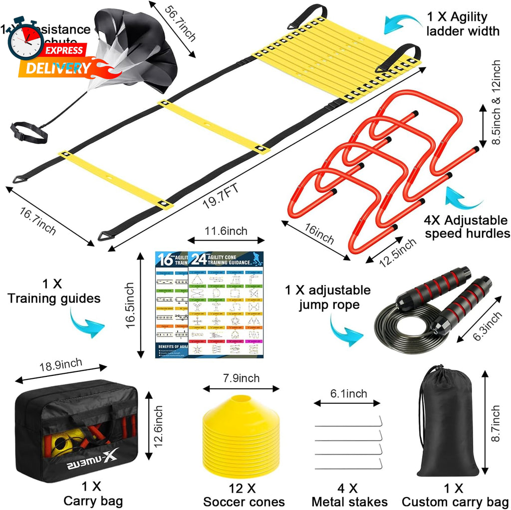 Agility Ladder Speed Training Equipment Set-20Ft Agility Ladder,12 Soccer Cones,